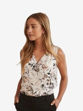 RW&CO. Floral V-Neck Camisole in Ivory, Black and Tan